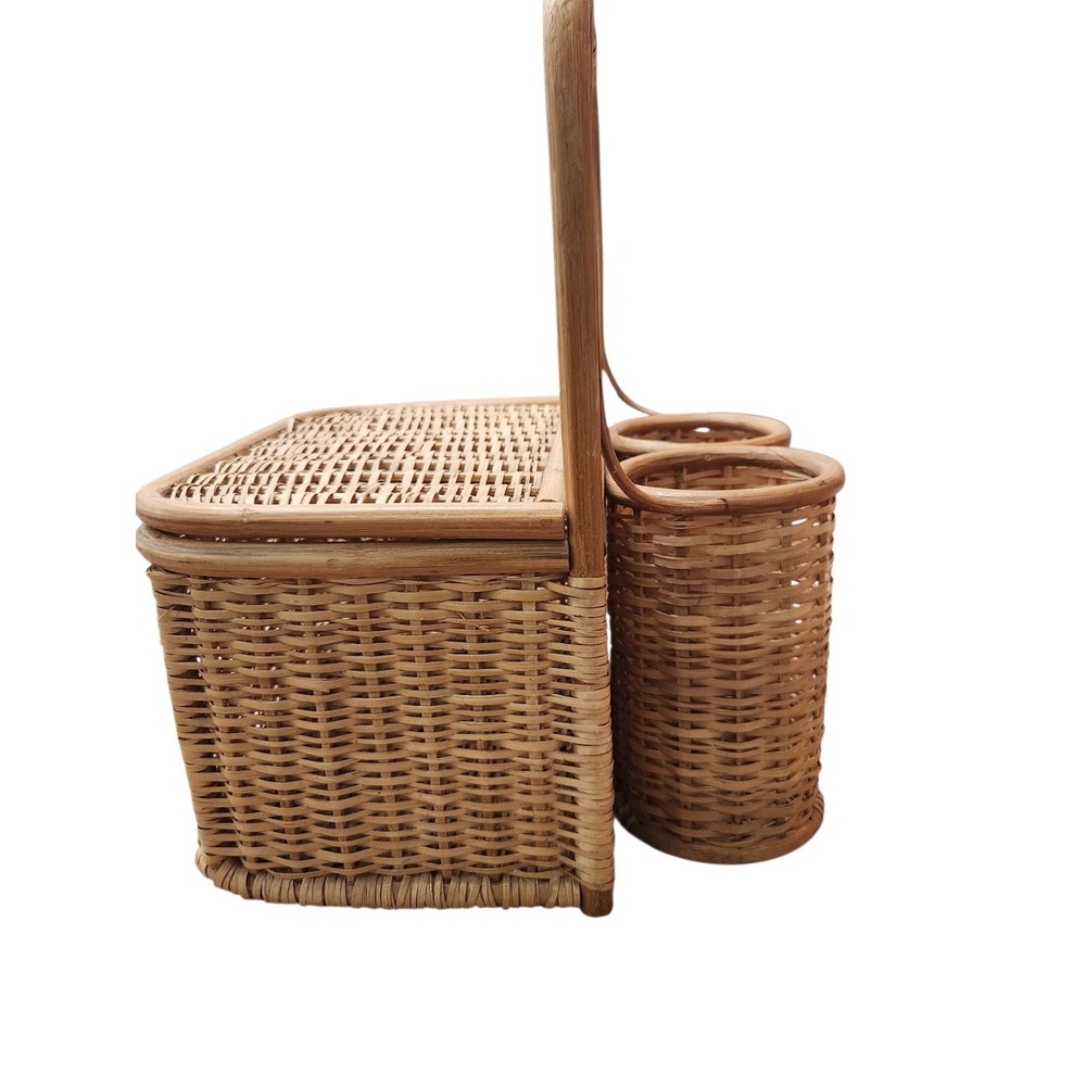 Vintage Large 2 Wine Bottle  Holder Rattan Bamboo Hinge Wicker Picnic Basket - Picture 2 of 15